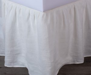 Amity home basillo linen bed skirt in ivory   pleated linen texture