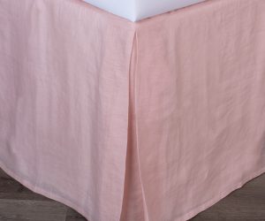 Amity home damara linen bed skirt in petal pink   pleated corners