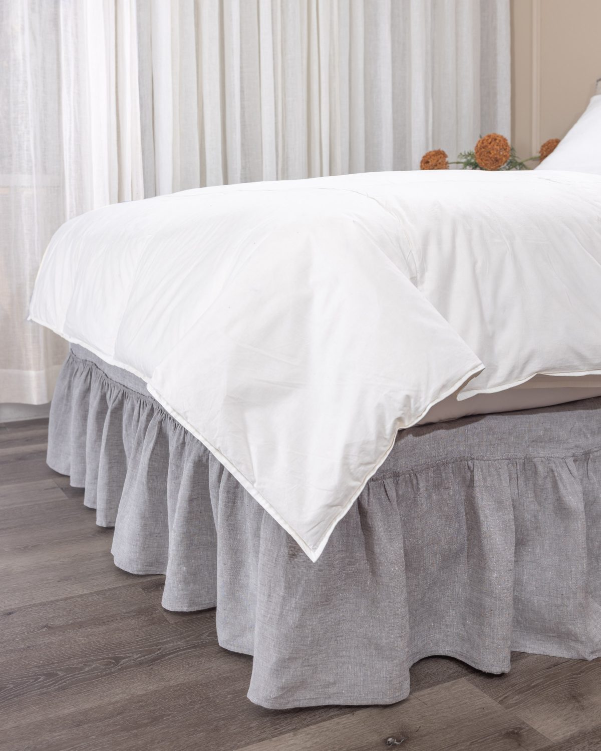 Amity home caprice linen bed skirt in grey chambray   ruffled edge