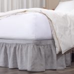 Amity home caprice linen bed skirt in grey chambray   ruffled top edge