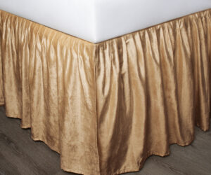 Amity home lia velvet bed skirt in caramel   pleated velvet texture