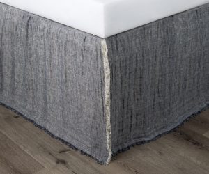 Amity home kent linen reversible bed skirt in indigonatural   frayed edge linen