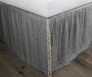 Amity home kent linen reversible bed skirt in peacock   frayed edge linen texture