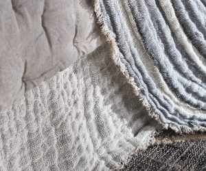 Amity home kent linen reversible bed skirt in whitenatural   crinkled  quilted linen