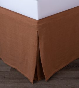 Amity home ranier 21 drop 3 panel bed skirt in saddle   raw edge detail