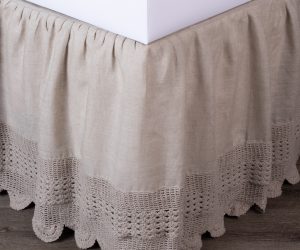 Amity home eveline linen natural crochet bed skirt   scalloped edge