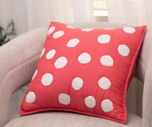 Amity home dottie pillow in hot pink with white polka dots   tufted polka dots