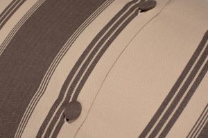 Amity home camden duvet cover   close up of grey and beige striped fabric with herringbone weave and decorative buttons