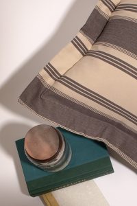 Amity home camden duvet cover   grey and beige striped woven cotton with a solid grey border shown in a close up detail