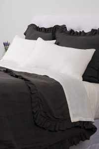 Amity home basillo duvet cover in charcoal grey   ruffled edge detail