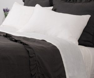 Amity home basillo duvet cover in charcoal grey   ruffled edge detail