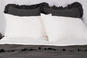 Amity home basillo duvet cover in charcoal grey   ruffled edge