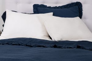 Amity home basillo duvet cover in indigo   ruffled linen texture