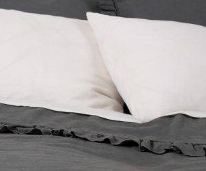 Amity home basillo duvet cover in frost grey   ruffled edge