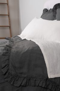 Amity home basillo duvet cover in frost grey   ruffled edge detail