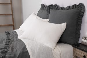 Amity home basillo duvet cover in frost grey   ruffled edge design