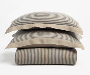 Amity home bernadette stripe linen duvet cover   stacked steel blue and natural striped linen duvet cover and two shams