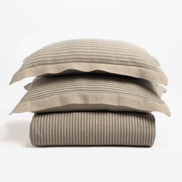 BERNADETTE STRIPE LINEN DUVET COVER, WALNUT BROWN
