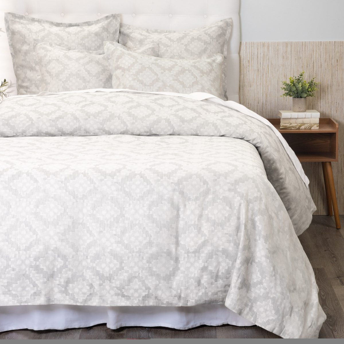 Amity home dawson french ikat duvet cover in grey   subtle geometric pattern