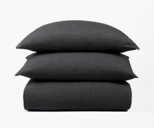 Amity home damara duvet cover in frost grey   soft linen texture