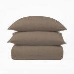 Amity home damara linen duvet cover in walnut   natural linen texture