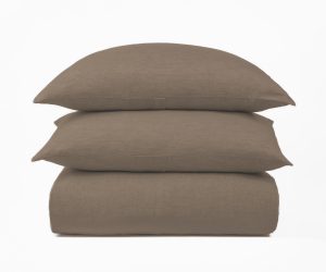 Amity home damara linen duvet cover in walnut   natural linen texture