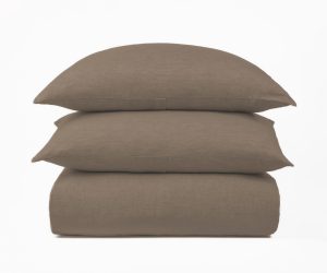 Amity home damara linen duvet cover in walnut   natural linen texture