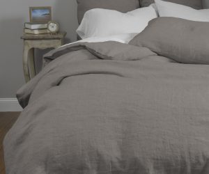 Amity home damara duvet cover in ash grey   textured linen fabric