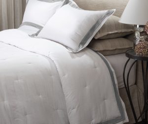 Amity home orfeo linen comforter in whitegrey   quilted texture