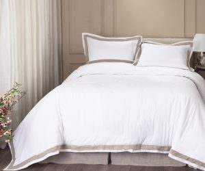 Amity home orfeo linen comforter in whitenatural   natural trim