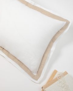 Amity home orfeo linen duvet cover in whitenatural   natural border trim