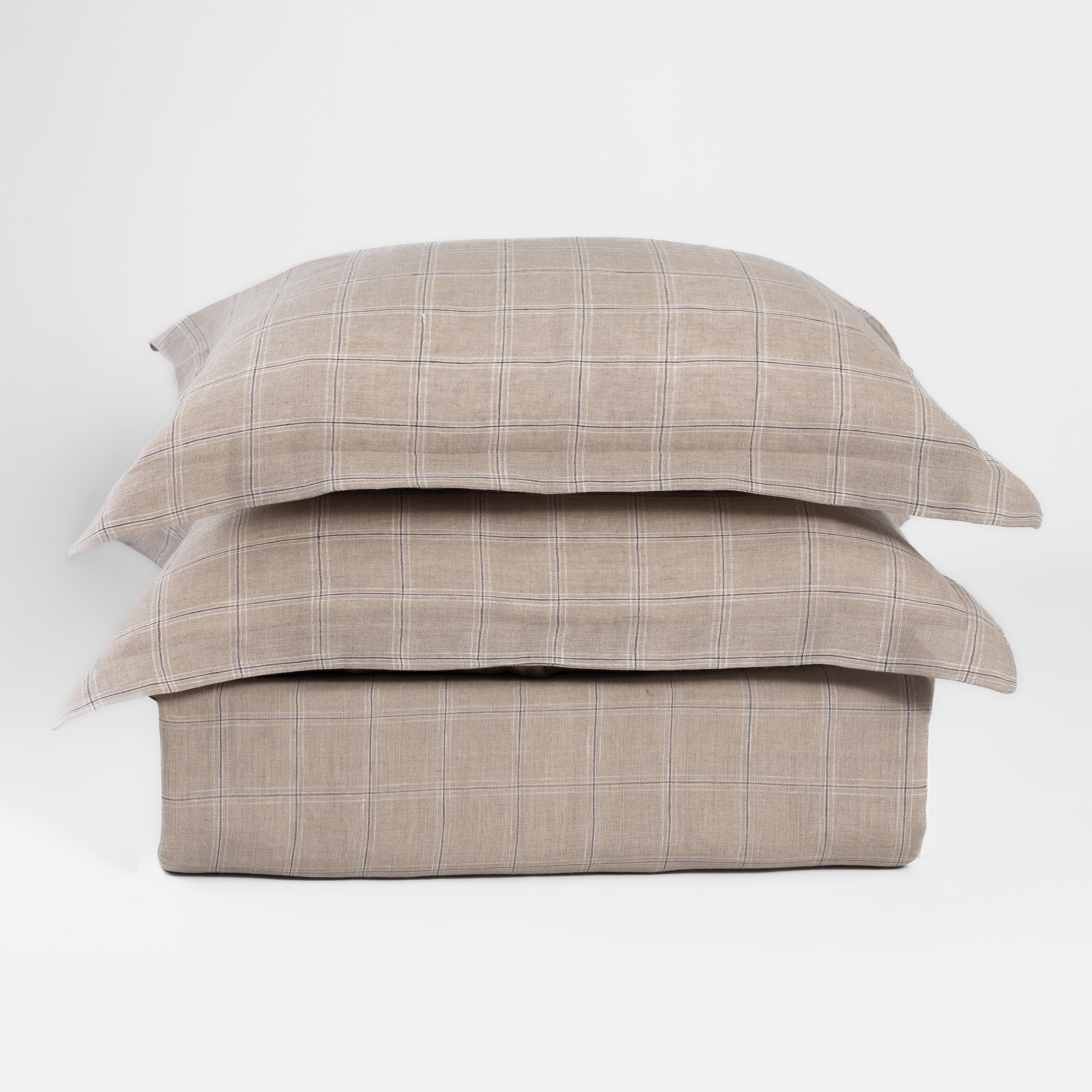 15360mal1 | Amity Home Amity home zach linen duvet cover and shams in natural beige with a subtle plaid pattern stacked on a white background