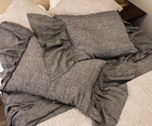 Amity home caprice duvet cover in asphalt   ruffled linen texture