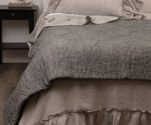 Amity home barcelona linen quilt in asphalt   textured linen
