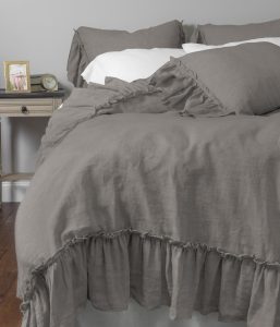 Amity home caprice duvet cover in ash grey   ruffled linen texture