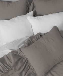 Amity home caprice duvet cover in ash grey   elegant ruffled edge design