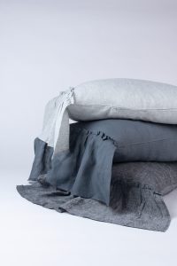 Amity home caprice duvet cover in asphalt   ruffled linen edge