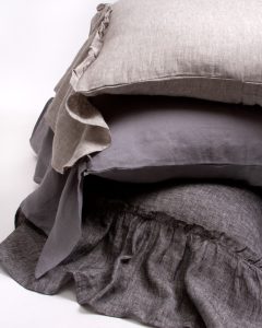 Amity home caprice duvet cover in asphalt   ruffled linen texture