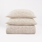 Amity home odette duvet cover and shams   light beige with elegant damask pattern stacked on a white background