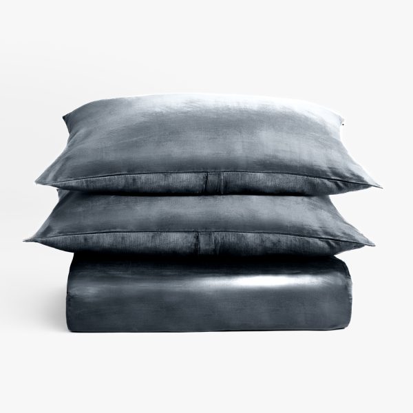 Lia Rayon Velvet Duvet Cover, Steel Blue