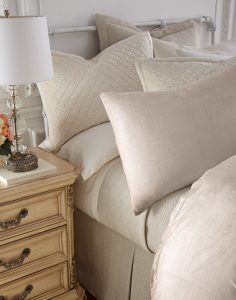 Amity home lia rayon velvet duvet cover oyster styled on a bed with soft velvet texture and layered neutral pillows