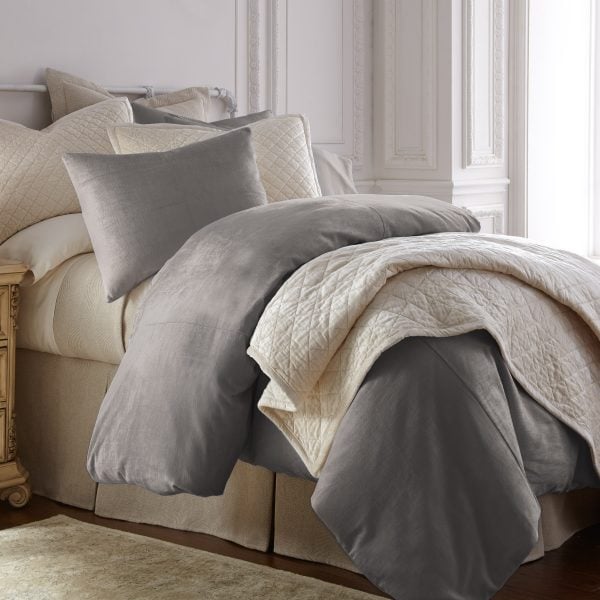 Lia Rayon Velvet Duvet Cover, Ash Grey