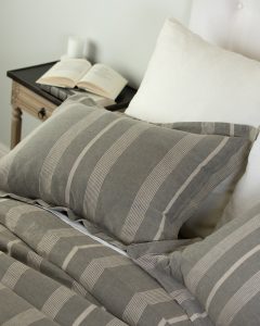 Amity home clement duvet cover in taupe striped   varying stripe pattern