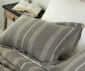 Amity home clement duvet cover in taupe striped   varying stripe pattern