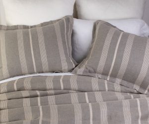 Amity home clement duvet cover set in taupe striped   vertical stripe pattern