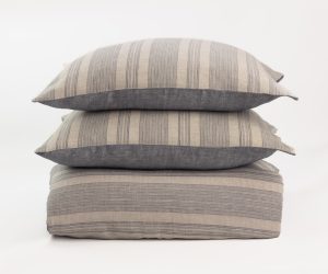 Amity home noah duvet cover twin set in natural linen with grey stripes   striped texture