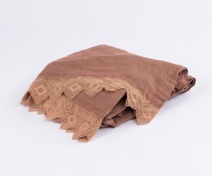 Amity home camilla sheet set in camel   intricate lace trim detail
