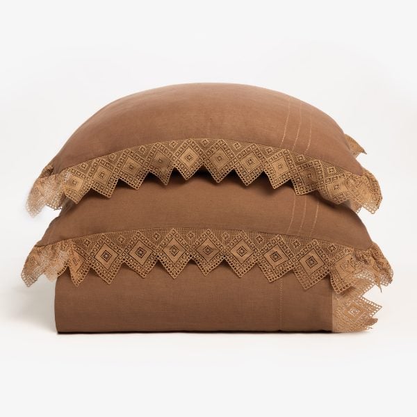 CAMILLA LACE LINEN DUVET COVER, CAMEL (Limited Edition)
