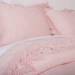 Camilla Lace Linen Duvet Cover, Petal Pink