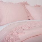 Amity home camilla lace linen duvet cover in petal pink   intricate lace trim